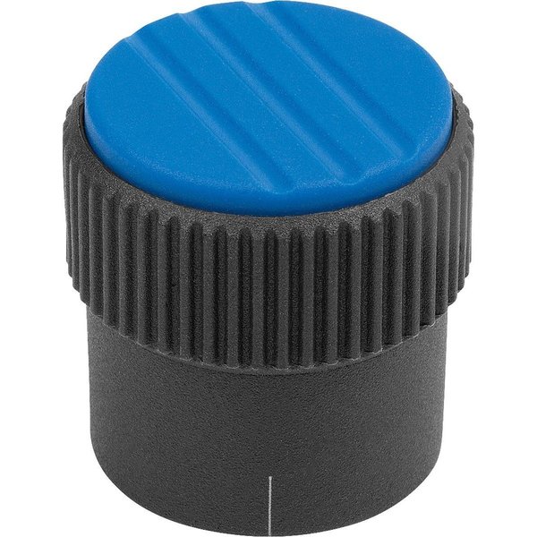 Kipp Knurled Knob W Arrow Size:1, D1=21, H=22, D=5, Form:B, Thermoplastic Black Ral7021, Cap:Blue Ral5017 K0248.21053